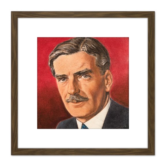 Timym Portrait UK War Secretary Anthony Eden Painting 8X8 Inch Square Wooden Framed Wall Art Print Picture with Mount