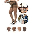 thumbnail image 3 of Gustave 2Pcs Plus Size Silky Sheer Pantyhose 40 Denier High Waisted Control Top Tights Hosiery Elastic Nylon Panty Hose Reinforced Toe for Women "Coffee", 3 of 8