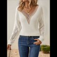 thumbnail image 4 of Suéteres de Larga para Mujer, de Otoño, con Encaje, Cuello en V, de Punto, Hombros Caídos, Jerseys, Tops. Lechoso S, 4 of 10