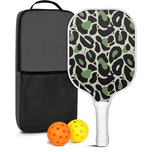 Pickleball Paddles Set Of 1, Fiberglass Surface, Animal, Leopard Print, 1 Paddle, 2 Balls & Bag