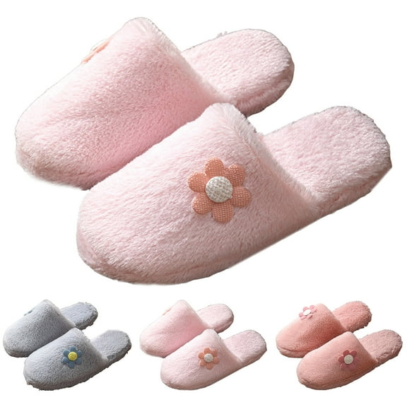 Dakaela Womens Mens Plush Fuzzy Slippers Winter Warm Flat House Shoes Non Slip Indoor Bedroom Slides