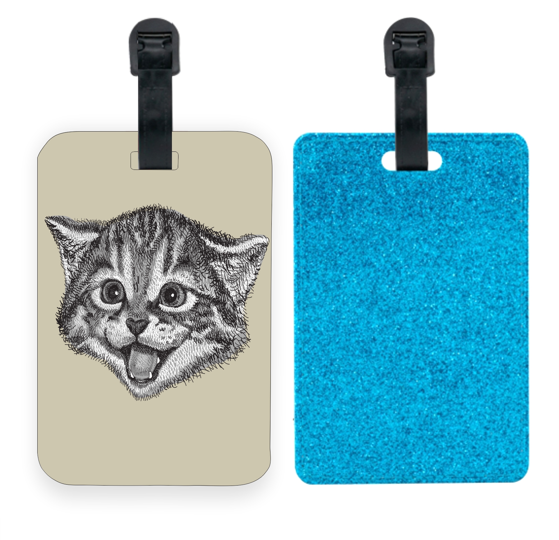 Blue Glitter Luggage Tag Identifier Luggage Tag Cat Happy Kitten