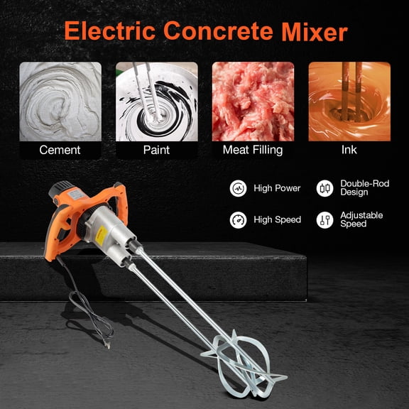 1800W Electric Mortar Mixer Double Paddle 2 Speed Cement Grout Concrete Mixer 110V, 60Hz 36.22*13.38*7.67in for Drywall Workers, Plasterers, Tile Installers