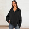 thumbnail image 2 of Fall Spring Women Sweatshirt Loose Turn-down Collar Lantern Sleeves Loose Solid Color Side Slit Buttoned Solid Color Sport Daily Wear Casual Top, 2 of 8