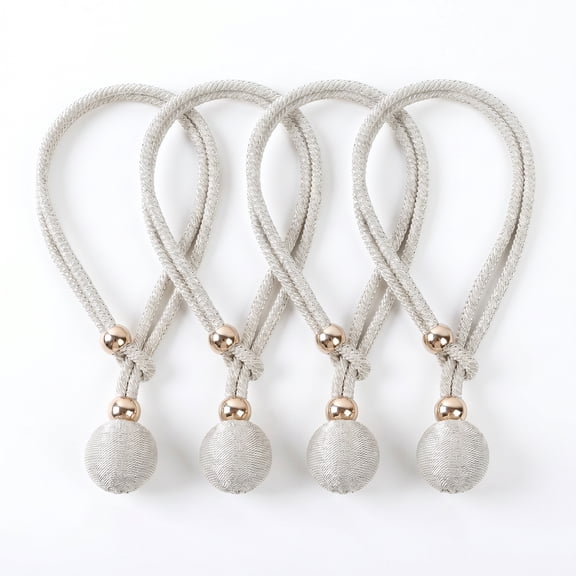 4 Pack Curtain Tiebacks with Pearl Decoration, Convenient Drape Tie Backs Holdbacks Rope Holders for Lace, Sheer or Heavy-Duty Curtains, Beige