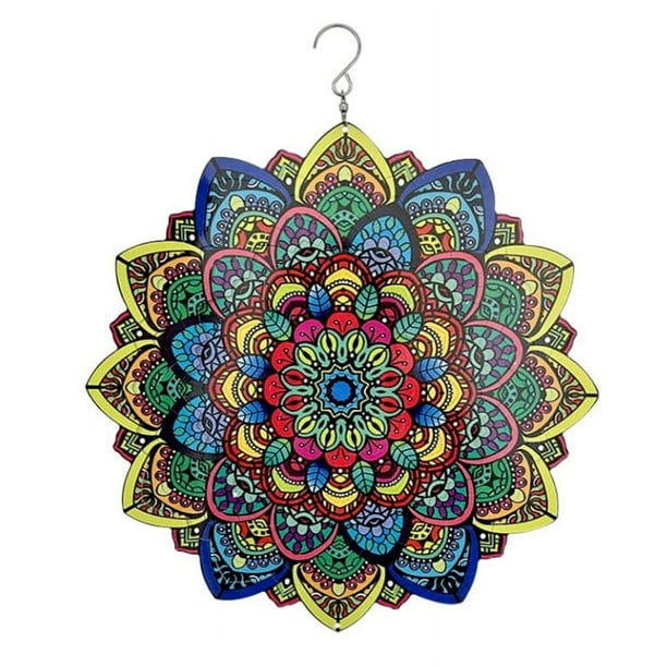 Molinillos de viento para decoración de patio y jardín, decoración 3D de acero inoxidable con mandala de 12 pulgadas, arte para exteriores para patio trasero, decoraciones para exteriores, molinillos