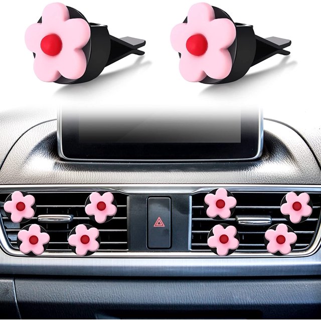 8 clips para ventilación de coche, decoración interior, clips para ambientador, bonitos y coloridos adornos, accesorios de ventilación, decoraciones para niñas y mujeres (rosa)