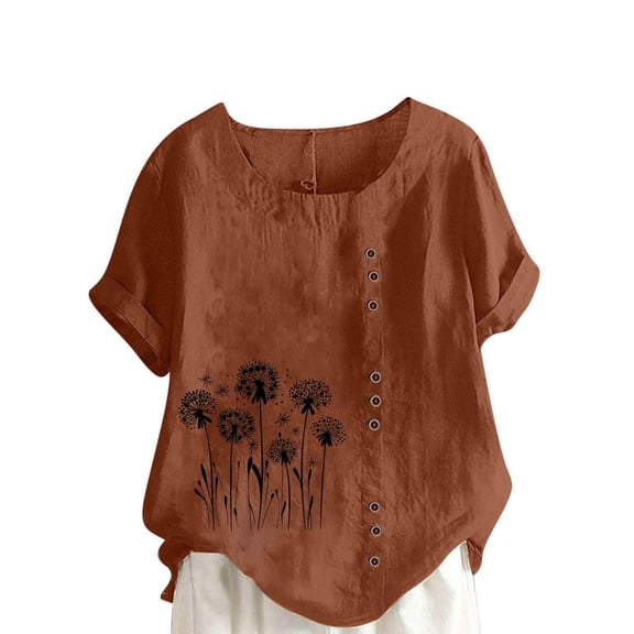 ATOYSOY Women's Short Sleeve Tops Comfy Tshirts Casual Holiday Top Crew Neck Festive Fashion Ladies Graphic Print Shirts (Brown,XL)