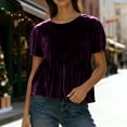 thumbnail image 2 of Tnhcen Women's Crew Neck Short Sleeve Velvet Swing Flare Top, Festive Elegant Casual Party Blouse, 100% Polyester Velvet, Plus Size S-2XL, 2 of 8