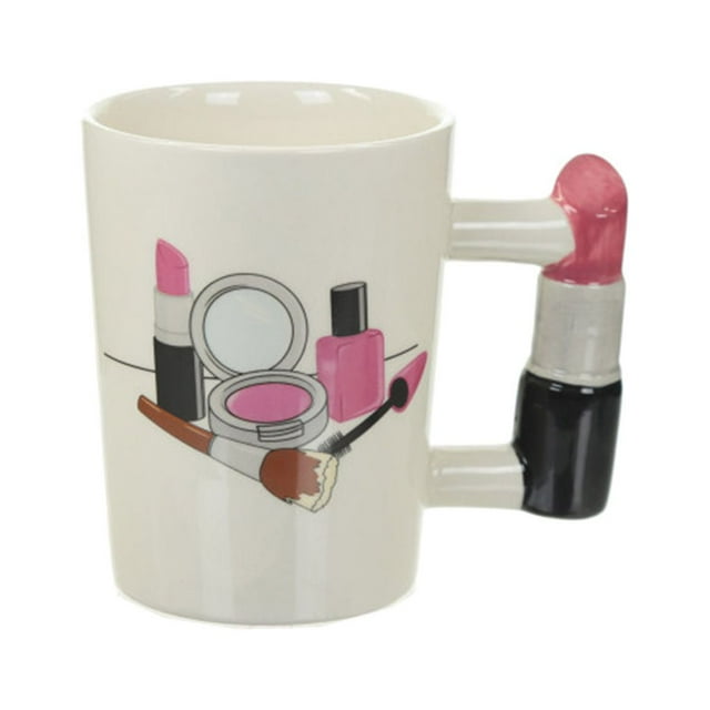 Injueey Taza de cerámica, herramientas para niñas, Kit de belleza, mango pintado, té, café, negocios, hogar, vasos, taza de leche, juegos Juegos de servir café y té Mango de lápices labiales 301-400ml