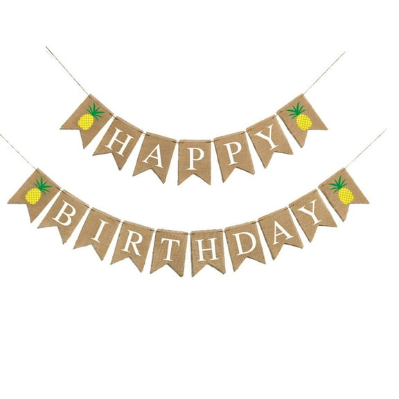 Raindrops Birthday Burlap Banner Khaki Swallowtail Flag with Pineapple Pattern Decoration