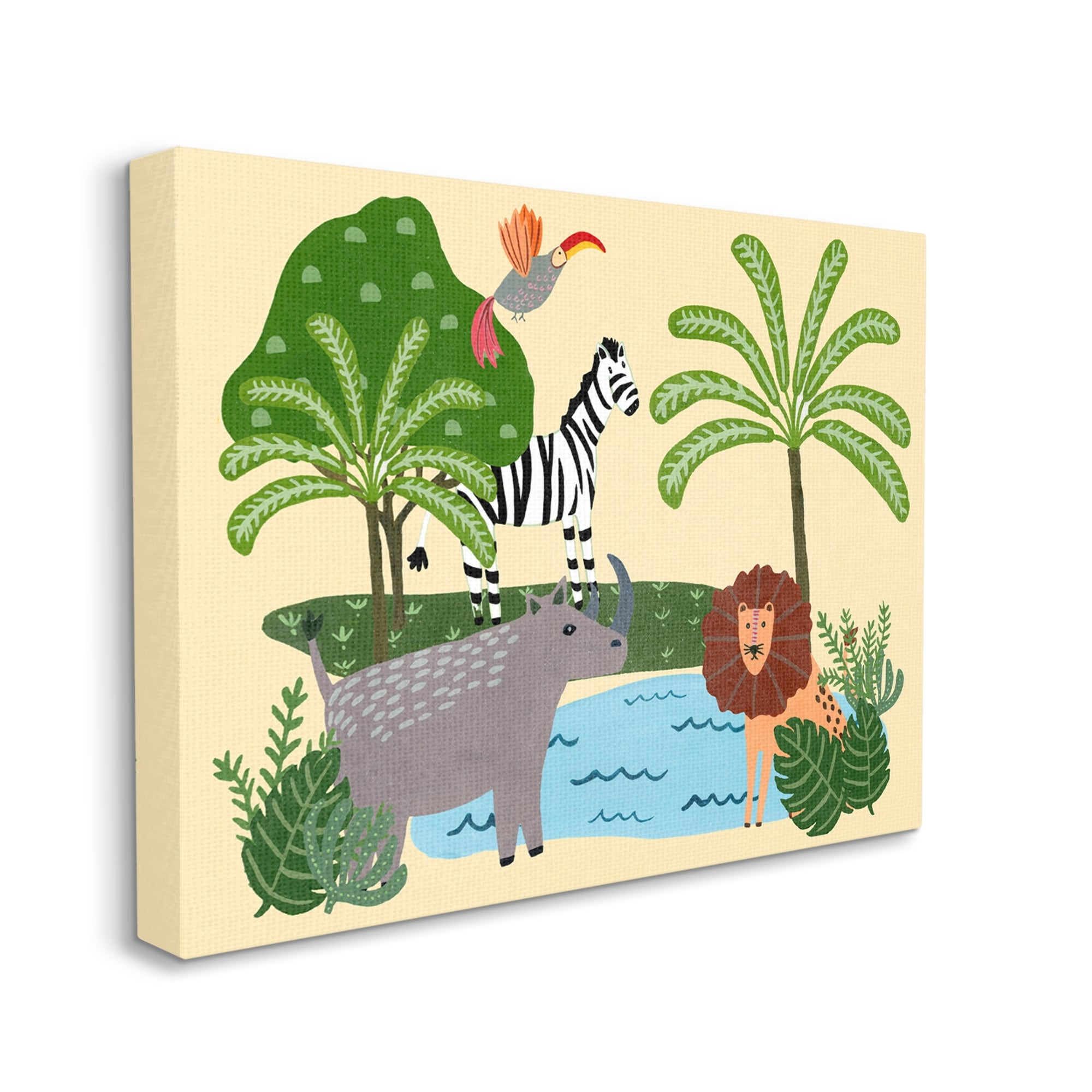 Stupell Industries Whimiscal Wild Animals Botanical Wildlife Collage Kids Painting Gallery-Wrapped Canvas Print Wall Art, 48 x 36, Design by Regina Moore
