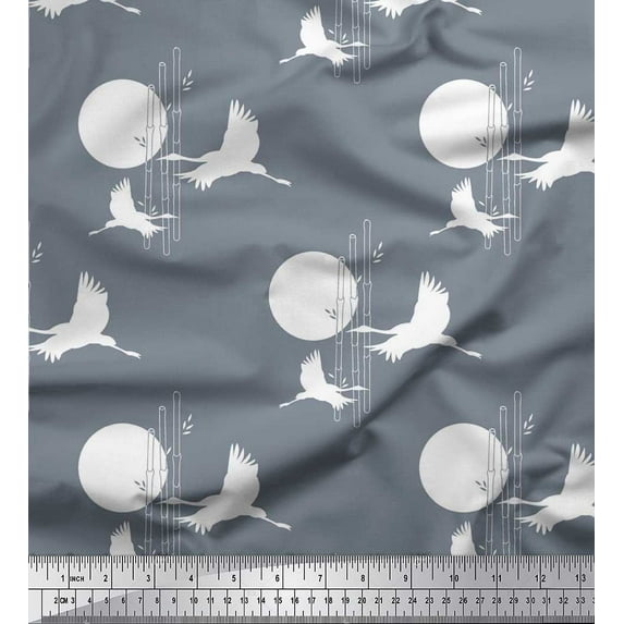 Soimoi Cotton Jersey Fabric Bamboo Tree,Moon & Stork Bird Printed Craft Fabric by The Yard 58 Inch Wide