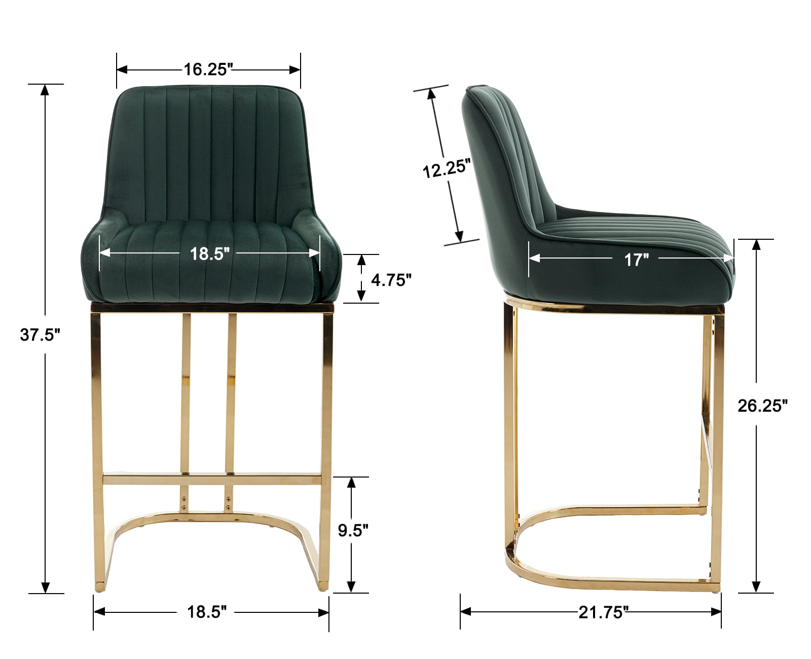 Dayalane Counter Height Bar Stools Set of 2, Velvet Upholstered Kitchen Barstools with Back and Gold Base, 26 " Modern Elegant Island Chairs for Restaurant Bar Dining Room, Green