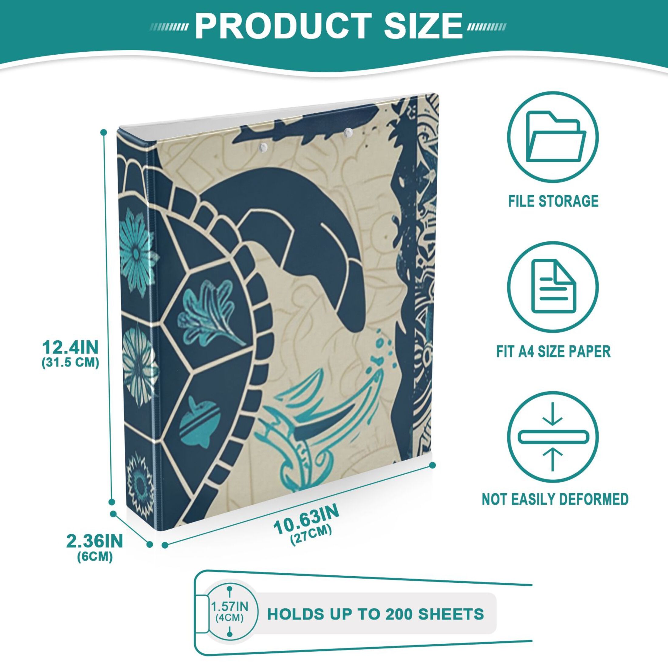 Turtle Retro 3 Ring Binders 1.5 inch Hardcover File Folders with Interior Pockets A4 Size Organizer for School Office Hospital