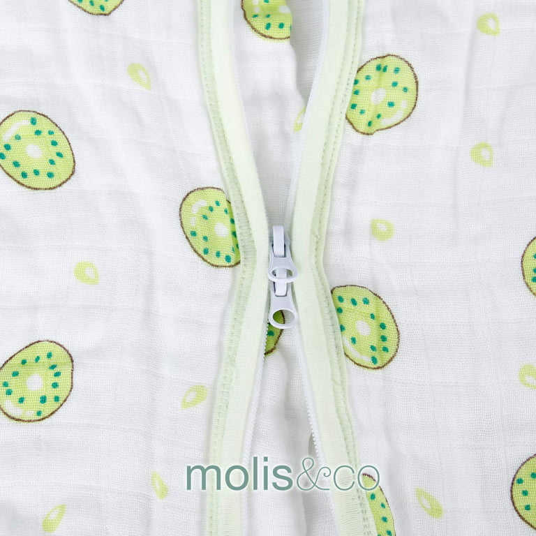 Molis & co Premium Muslin Sleeping Bag for Baby, Super Soft and Light  Unisex Wearable Blanket Sack for Toddler, Green and White, 18-36 Months,  0.5 TOG