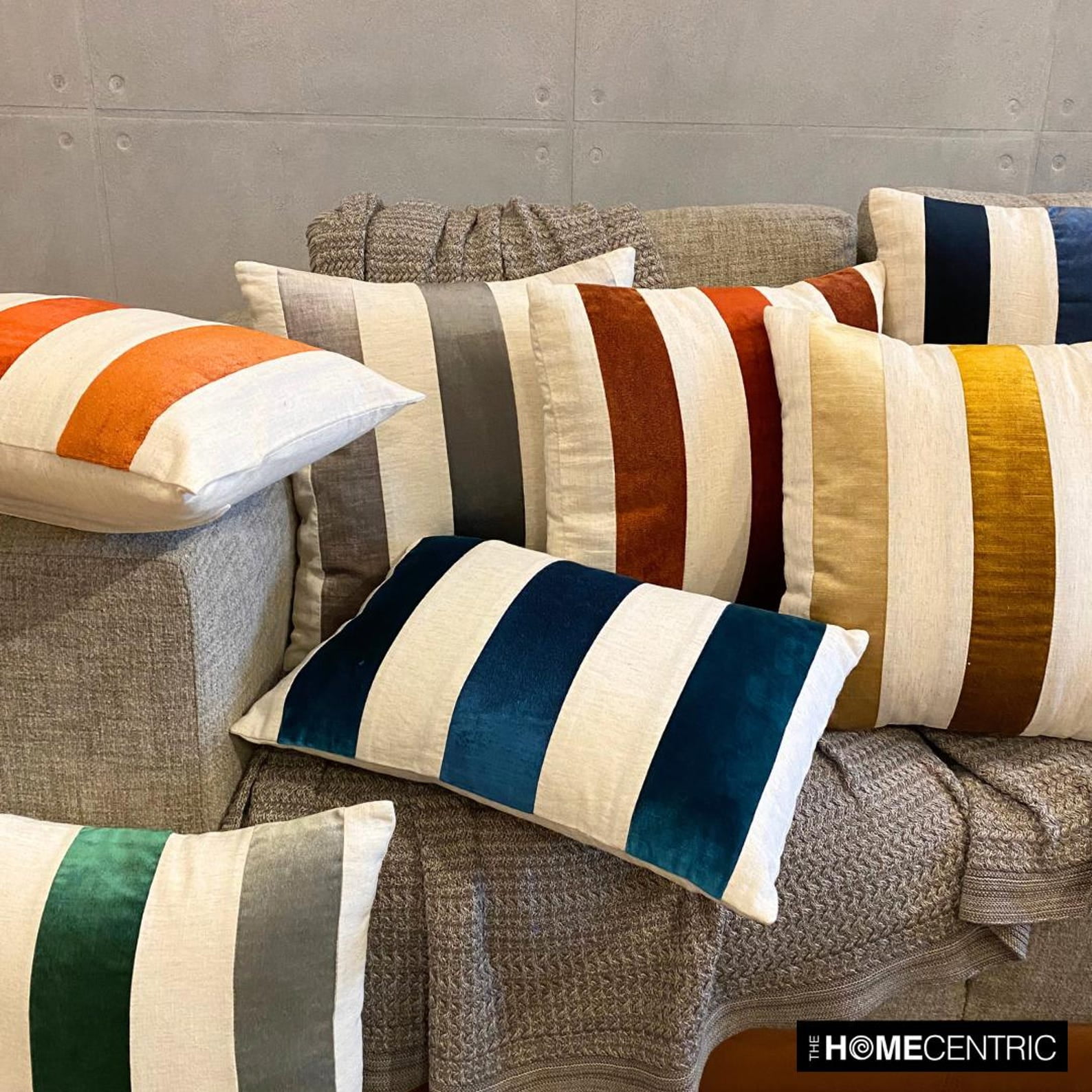 Autumn Throw Pillow covers Orange 26"x26" (65x65 cm) Velvet & Linen Patchwork, Striped, Color Block, Halloween, Fall, Autumn Decor, Fall Home Décor Pillowcase, Modern - Velvet Band Orange