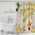 thumbnail image 2 of Spring Floral Shower Curtain Set - 72" x 78" Washable Bathtub Curtain with 12 Hooks, Watercolor Forsythia Flowers Hummingbirds Beige Waterproof Fabric Stall Shower Curtains for Bathroom/Bathtub, 2 of 6