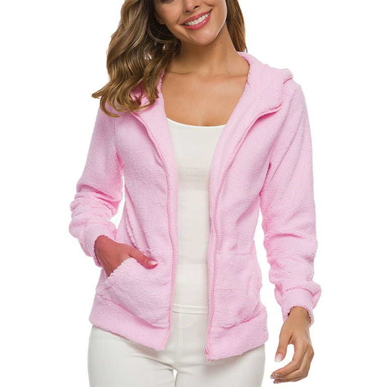Frontwalk Women Front Zip Sherpa Hoodie Coat Casual Long Sleeve