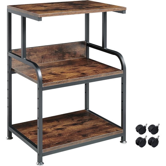 Printer Table Stand with Height Adjustable Shelf, 3 Tier Rolling Printer Cart with Wheels for Home Office Storage and Organization, Industrial Style
