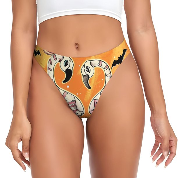 Fotbe Halloween Flamingos Tanga Sin Costuras para Mujer con Estampado – Panties Invisibles, Transpirables y Cómodos para Uso Diario-Medium