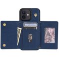 thumbnail image 6 of for iPhone 11 Case, PU Leather Crossbody Wallet Case with Card Holder, Kickstand, Magnetic Clasp Folio Zipper Purse, Adjustable Removable Strap, Protective Back Cover, Blue, 6 of 7