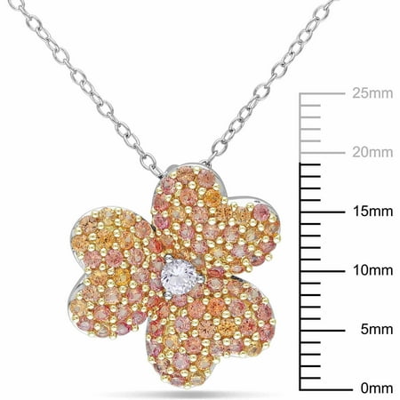 1-1/2 Carat T.G.W. Created White and Yellow Sapphire Sterling Silver Flower Pendant, 18