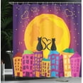 thumbnail image 4 of Ambesonne Cat Shower Curtain, Cats on the Roof Heart, 69"Wx84"L, Purple Orange, 4 of 5