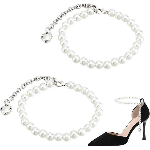 High Heel Shoe Straps - Pearl Beaded Laces for Holding Loose Shoes - Detachable Anklets Shoelace Accessories Replacement Ankle Straps for Heels 1 Pair diy