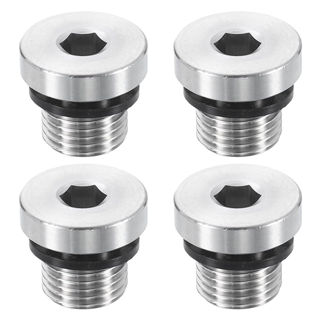 Uxcell 2pcs Tapón de Tubo de Acero Inoxidable 304 Fitting M22x1.5 Rosca Masculina Métrica Cabeza Hexagonal Tapones de Cabeza Hexagonal con Anillo de Sellado para Tubo de Aire Agua Aceite Gas
