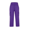 thumbnail image 3 of Girls Wide Leg Cargo Pants Size 10-12 Drawstring High Waist Sweat Pants Flap Pocket Hiking Trousers 7T, 3 of 6