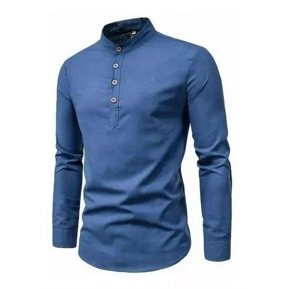 Camisa Slim Fit Cuello Mao Manga Larga Hombre Vestir Casual