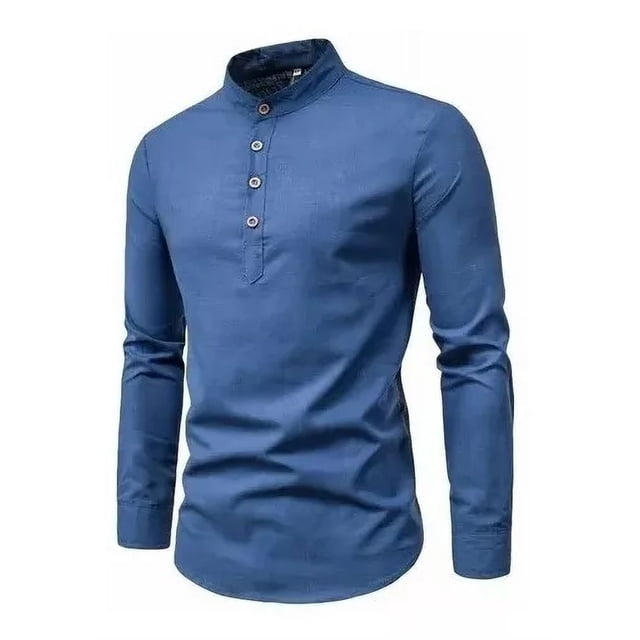 Camisa Slim Fit Cuello Mao Manga Larga Hombre Vestir Casual