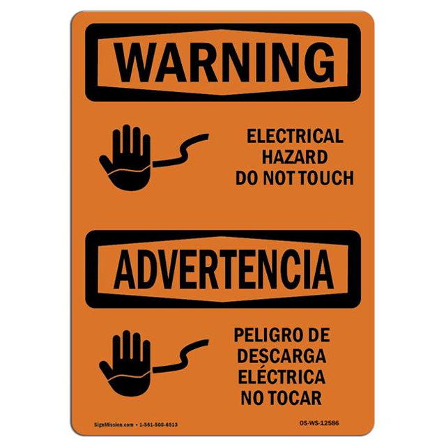 SignMission OS-WS-P-710-L-12586 OSHA Warning Sign - Electrical Hazard Do Not Touch Bilingual