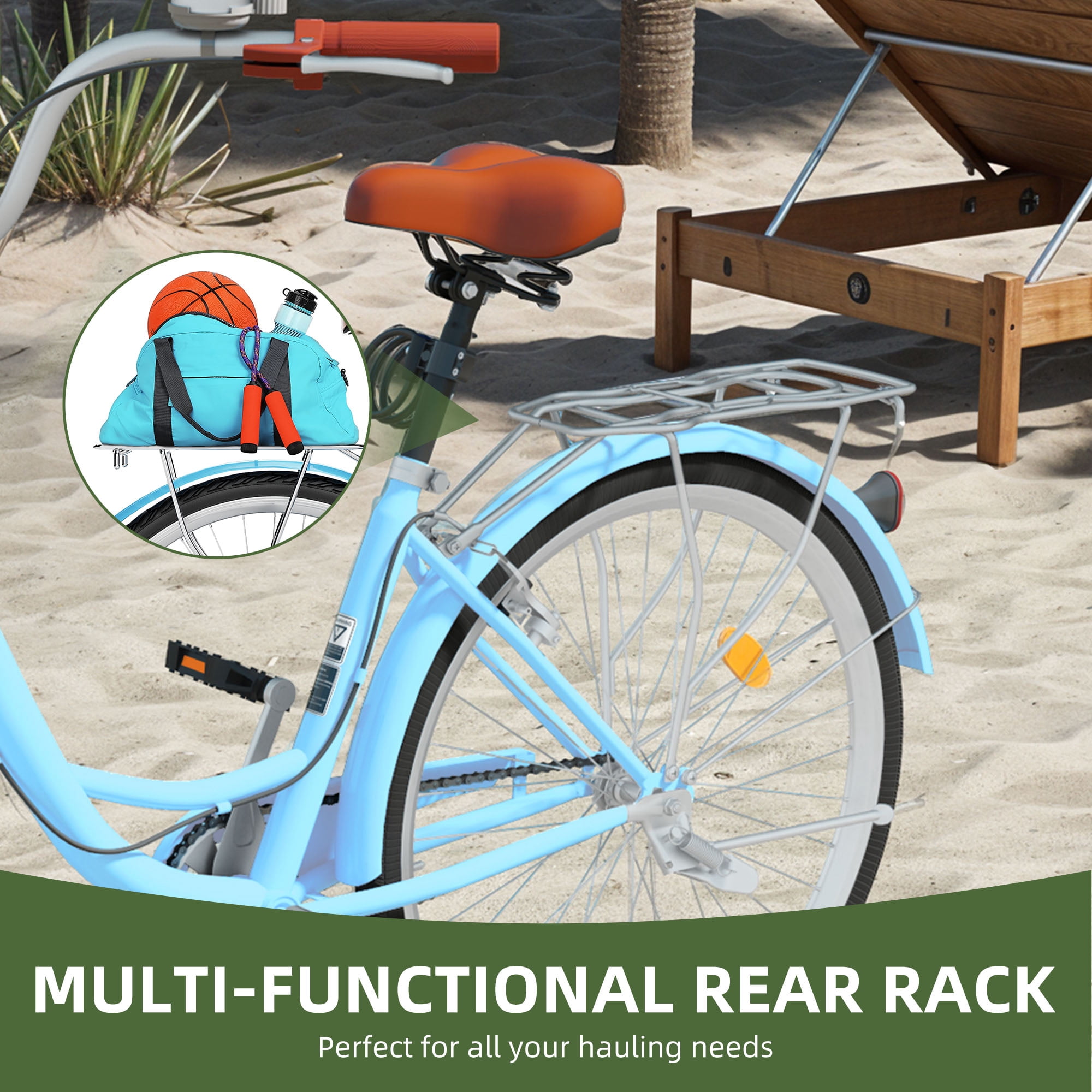 Uforic 24" Beach Cruiser Bike for Women, 7-Speed Adjustable Seat Bike Bicycle for Adult City Commuter, Blue