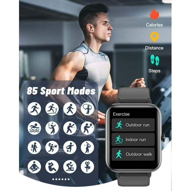 SHAR Noir-Montre Connectée Homme Femme Smartwatch Sport Compatible avec  Samsung Huawei Xiaomi Android iOS Podometre Montre Tactile  Cardiofrequencemetre Etanche IP68 Notification SMS Appel Chronomètre 