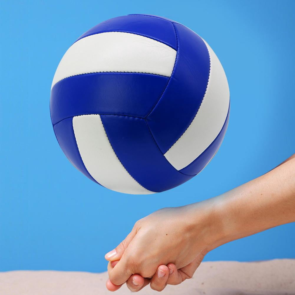 Ballon Volley-ball Taille 5 En PU Souple 2 Mm – Beach-volley Doux Blanc/bleu/jaune – Pour Intérieur Et Extérieur, Avec Pompe