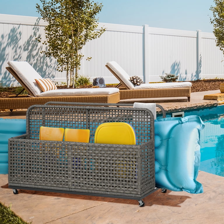 Wicker Storage With Wheels Outsunny Rolling Pool Float Storage - PE ...