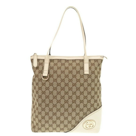 Pre-Owned Gucci GG canvas/leather beige tote bag 1248GUCCI (Good)