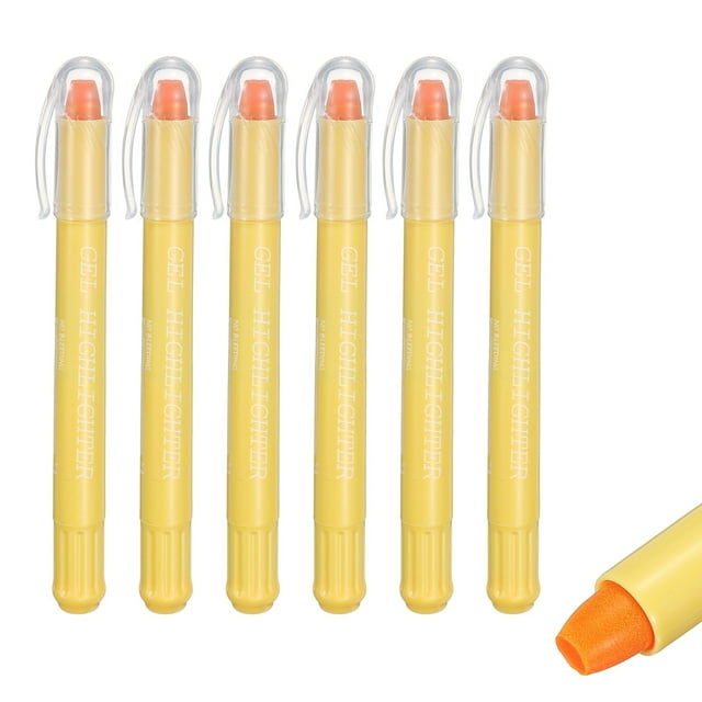 Yellow Gel Highlighters, 6 Pack Gel High Lighters No Bleeds Highliters Pens Wax Crayon Neon Clear View Bright Marker Pen Twist Up Gel Stick Cute for Books Office Adults