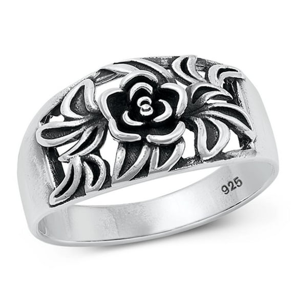 Beautiful Flower Rose Ring .925 Oxidized Sterling Silver Band Jewelry Female Male Unisex Size 5