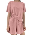 thumbnail image 4 of Sakmal Short Sleeve Women Pajama Sets Soft 3pc Pink Comfy Top and Pants Round Neck Lightweight Lounge Loose Fit Women Sleepwear, 4 of 6