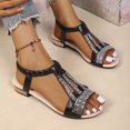 thumbnail image 4 of Low Heeled Sandals for Women Vintage Rhinestone Open Toe Elegant Dressy Party Prom Heels Elastic Ankle Strap Black Size 6.5, 4 of 9
