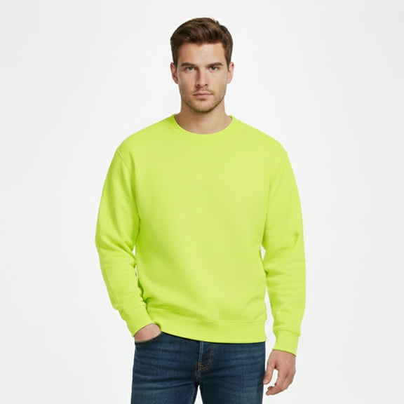 Gildan Men's Hi-Vis Work Sweatshirt, Crewneck Work Pullover Fleece, Heavy Blend, Safety Green, S