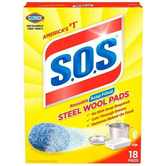 S.O.S Steel Wool Dish Scrubber Pads (Pack of 16)