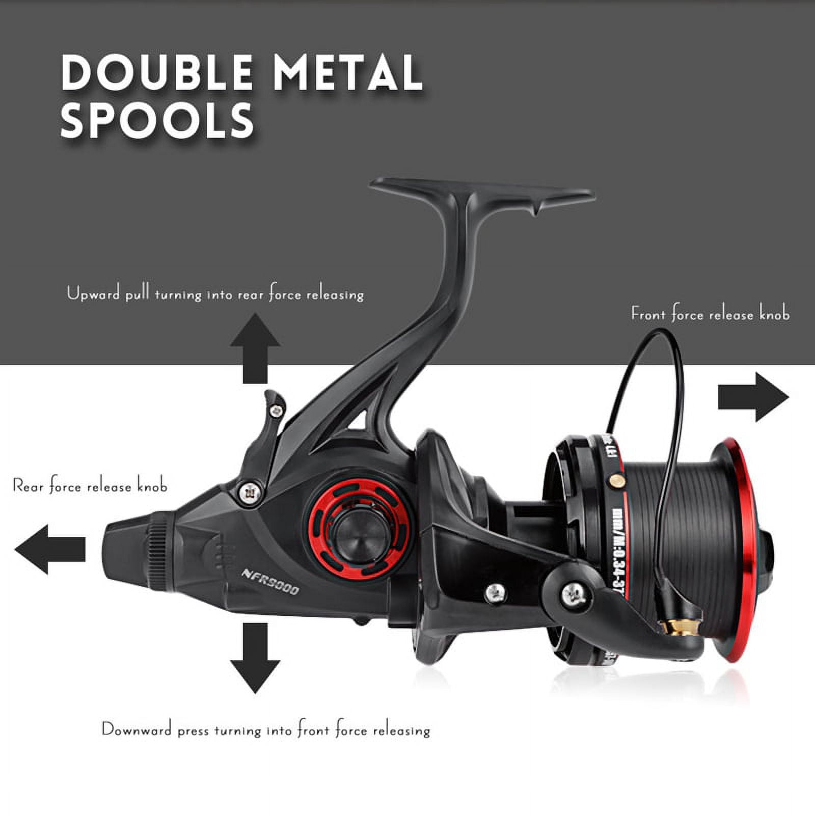 Coonor 4X Nfr9000+8000 Double Spool Fishing Reel 12+1 4.6:1 Fishing Reel Folding Left/Right Handle Fishing Reel,4 x Reel 4 spools,black &red