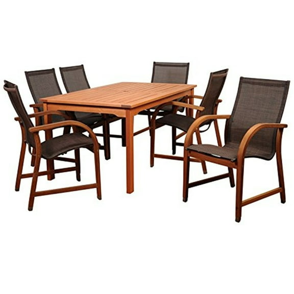Amazonia Bahamas 6-Person Sling Patio Dining Set With Eucalyptus Table