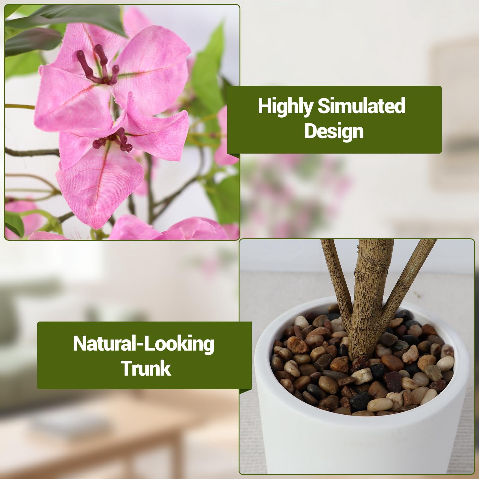2-Pack 4FT Artificial Bougainvillea Trees with Large White/Pink/Purple Fake Flowers, Potted Faux Plants for Indoor Outdoor Porch Patio Decor