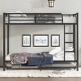 thumbnail image 2 of Metal Bunk Bed with Twin Size Trundle, Twin XL Over Twin XL Bunk Beds with Ladder and Guardrail, Bunk Bed Frame for  Shared Bedrooms, Dorms, or Guest Rooms, No Box Spring Needed,Black, 2 of 7