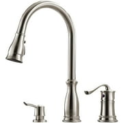 APPASO 3 Hole Kitchen Faucet with Pull Down Sprayer Stainless Steel Brushed Nickel 218BN